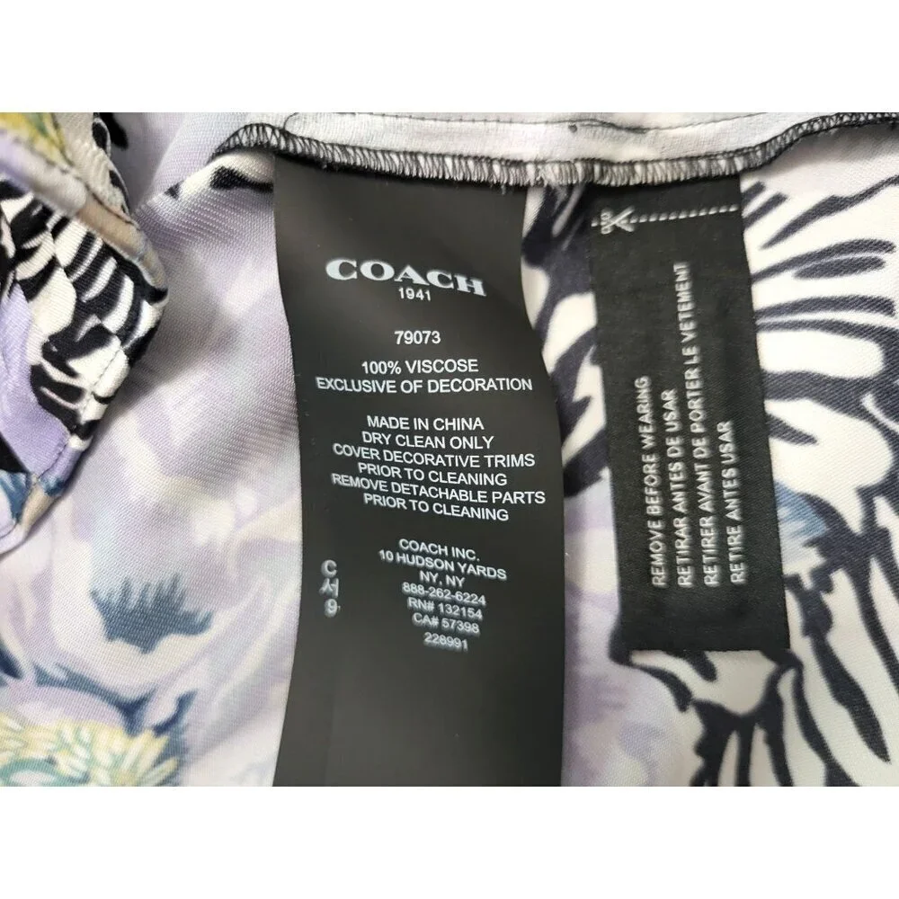 Coach Kaffe Fassett Floral Ruffle Blouse Pleated Bib Button Front Top